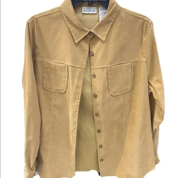 Vintage White Stag button down Shirt Jacket shacket Tan with Stretch - Picture 2 of 9